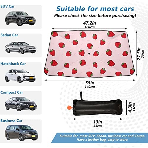 Cute Strawberry Pink Windshield Sun Shade Umbrella Foldable Car Front multi 3