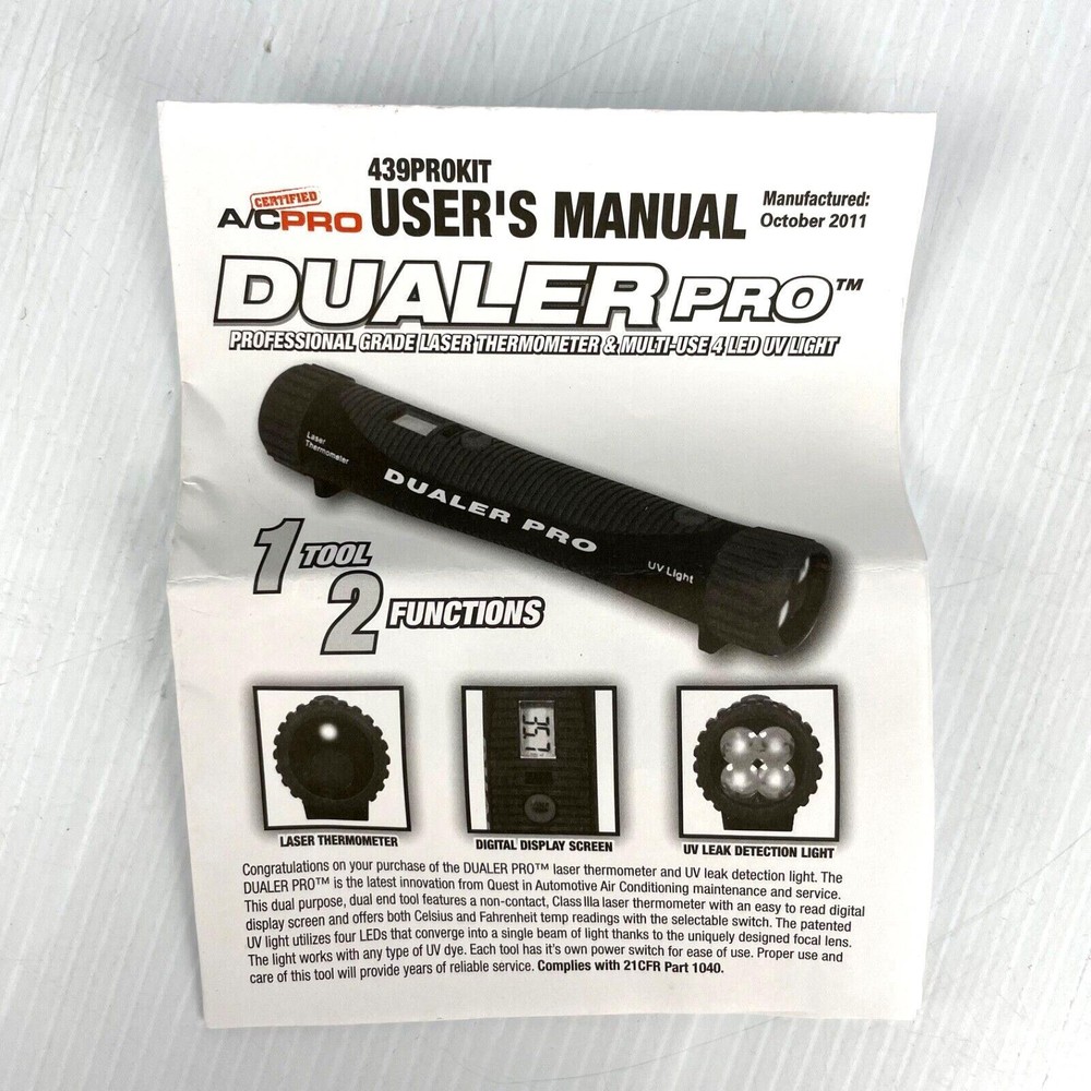 Interdynamics 439PROKIT Dualer Pro Laser Thermometer plus UV Light w/Case!
