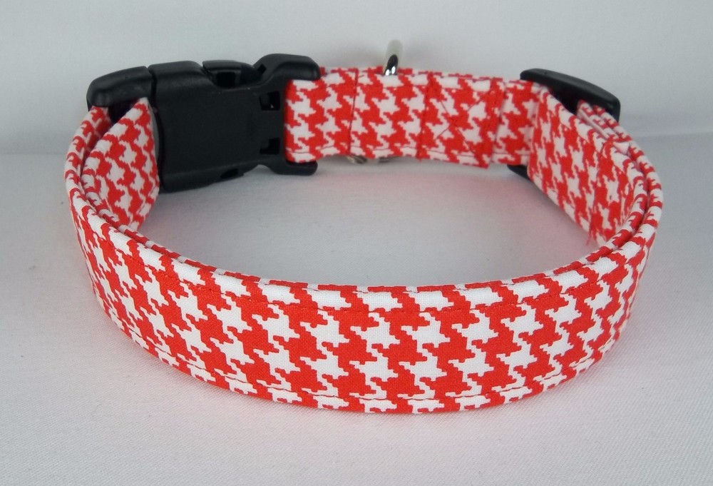 Red White Happy Houndstooth Terri's Dog Collar custom made adjustable fabric