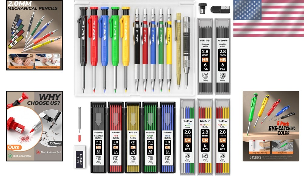 Complete Carpenter Pencils Set with Tools