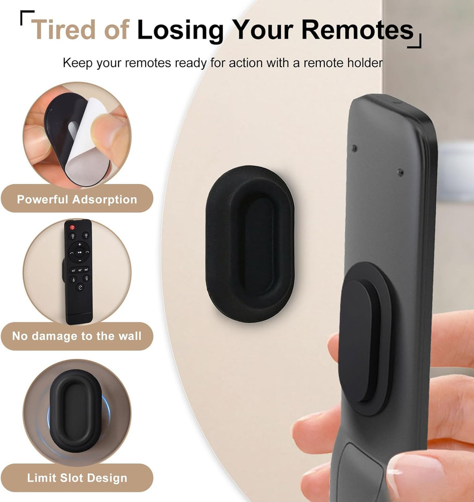 Magnetic Remote Control Holder Wall Mount, 4 Pack Silicone Organizer, Black