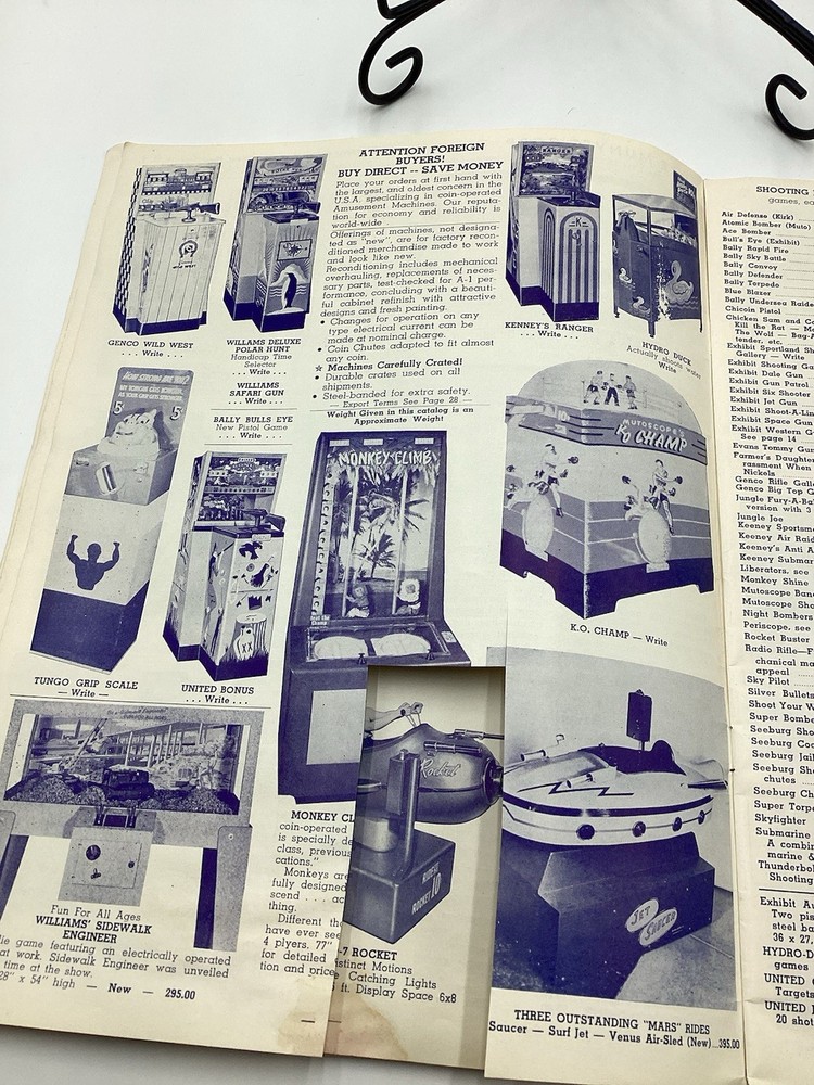 1955 Mike Munves Arcade Catalog & Original Operator Inserts-Complete Lot