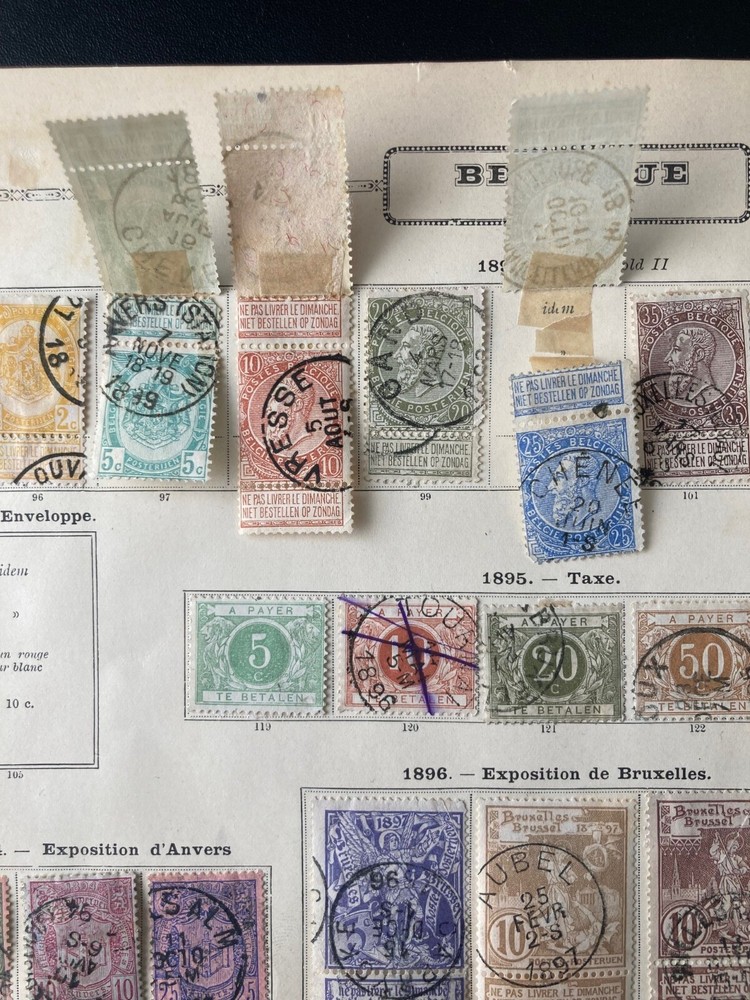 Belgium 1884-1914 used stamp collection on sheet including perf error /railway