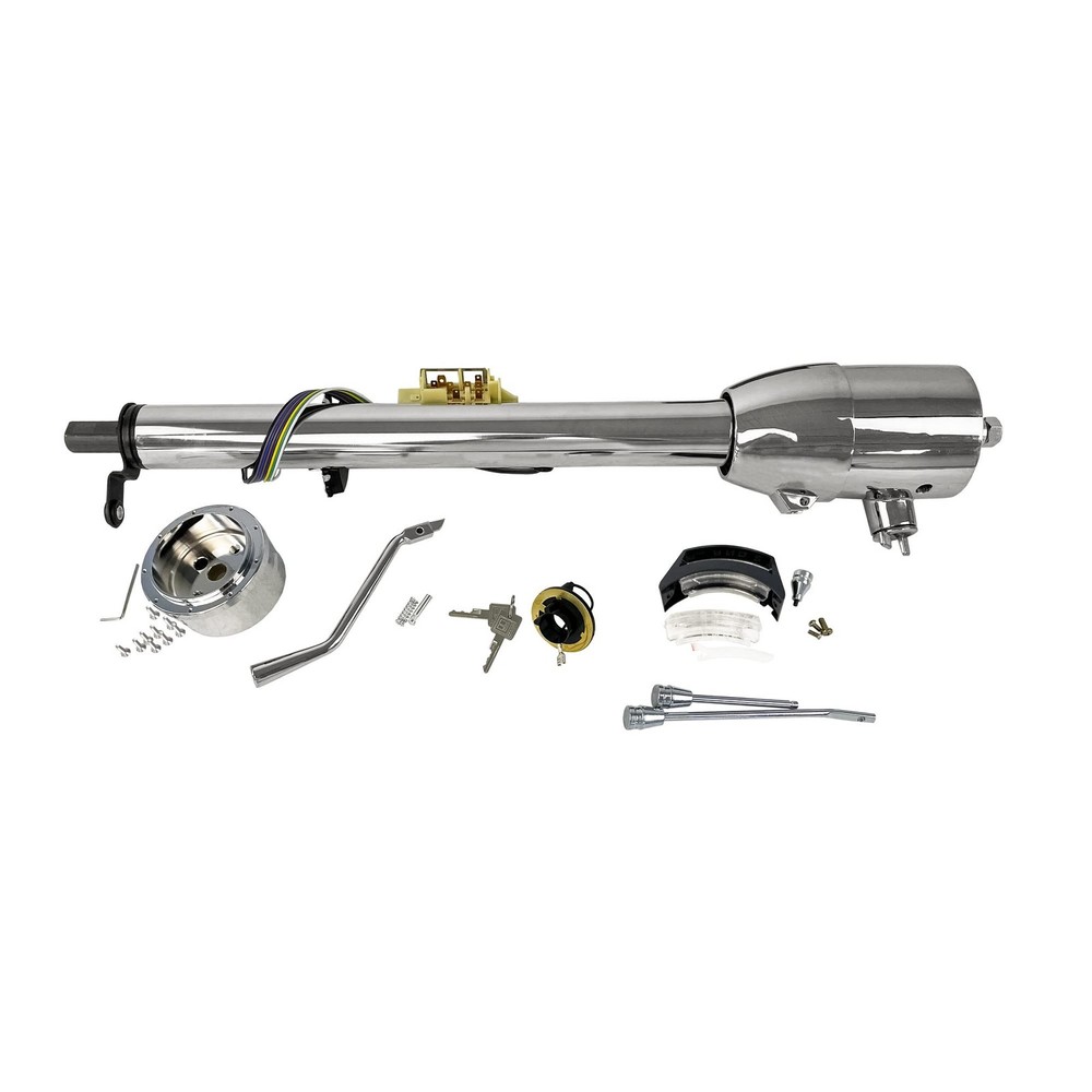 30" Auto Column Shift Tilt Steering Column with Key & Wheel Adapter Chrome