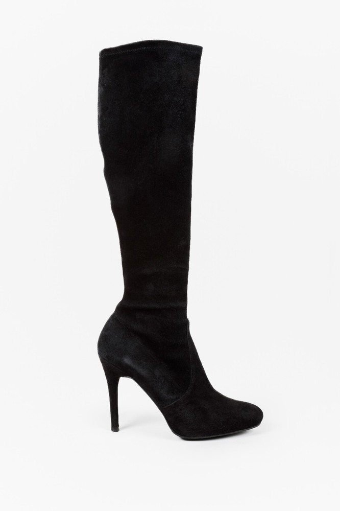 Stuart Weitzman Knee-High Black Suede Boots, Size 37