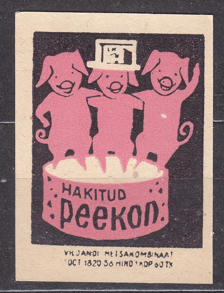 SU EESTI SR 1966 Matchbox Label - #427a. lab. Chopped bacon.