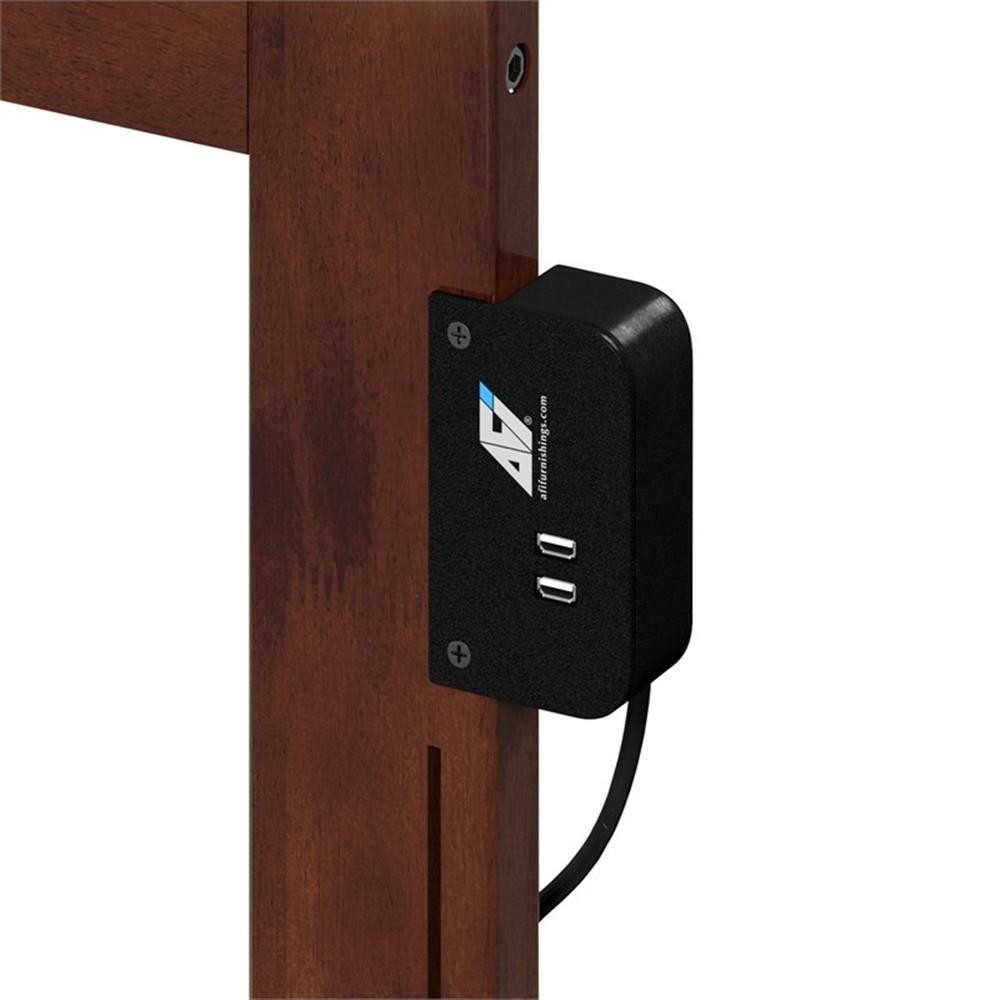 Pemberly Row Full Panel Solid Wood Headboard with USB Charger in Walnut