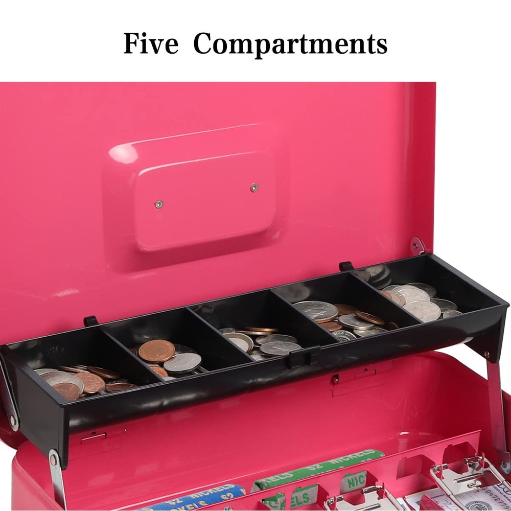 Cash Box with Key Lock，Lock Box Safe Storage Security Locker with Security Ca...