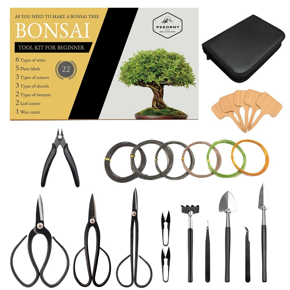 PEEORNT Bonsai Tree Tools Kit, 22 PCs Set High Carbon Black