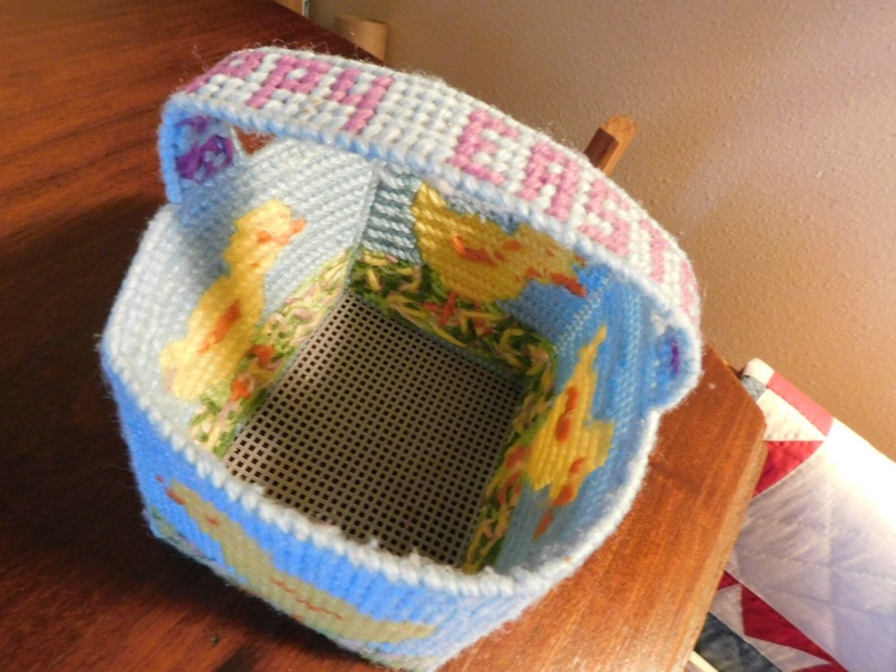 Handmade Easter Basket Needlepoint on Plastic Canvas Chicks