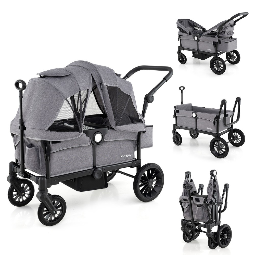 Wagon Stroller for 2 Kids Push Pull Double Stroller w/ Adjustable Handle