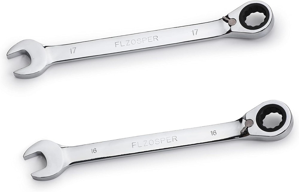 FLZOSPER 10mm Metric Reversible Geared Wrench,Box End Head 10mm, Silver