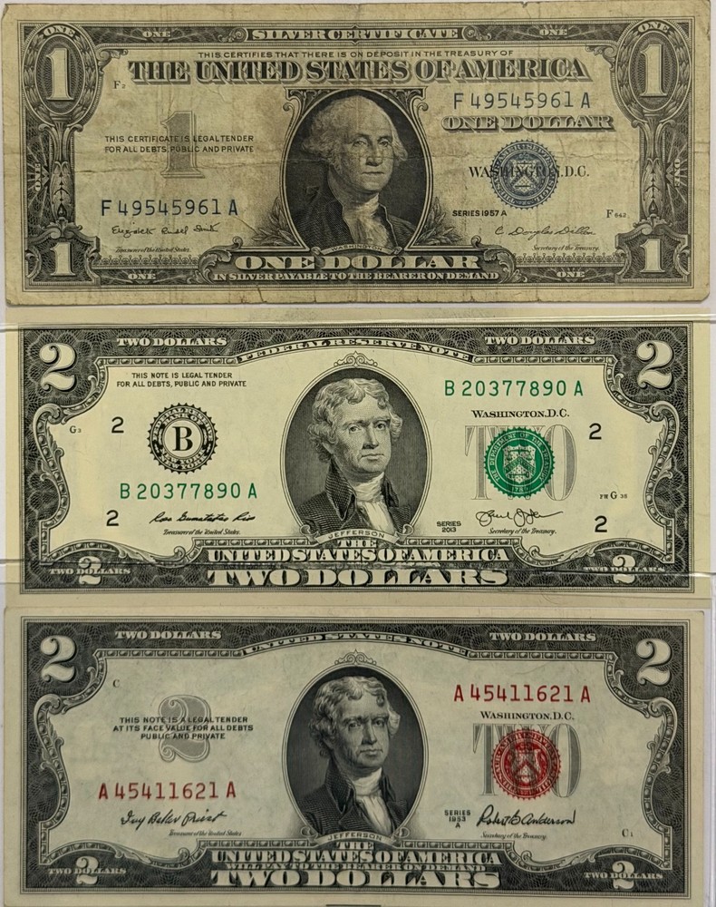 *US BILLS STARTER SET* SILVER CERIFICATE, $2 UNCIRCULATED & $2 RED SEAL