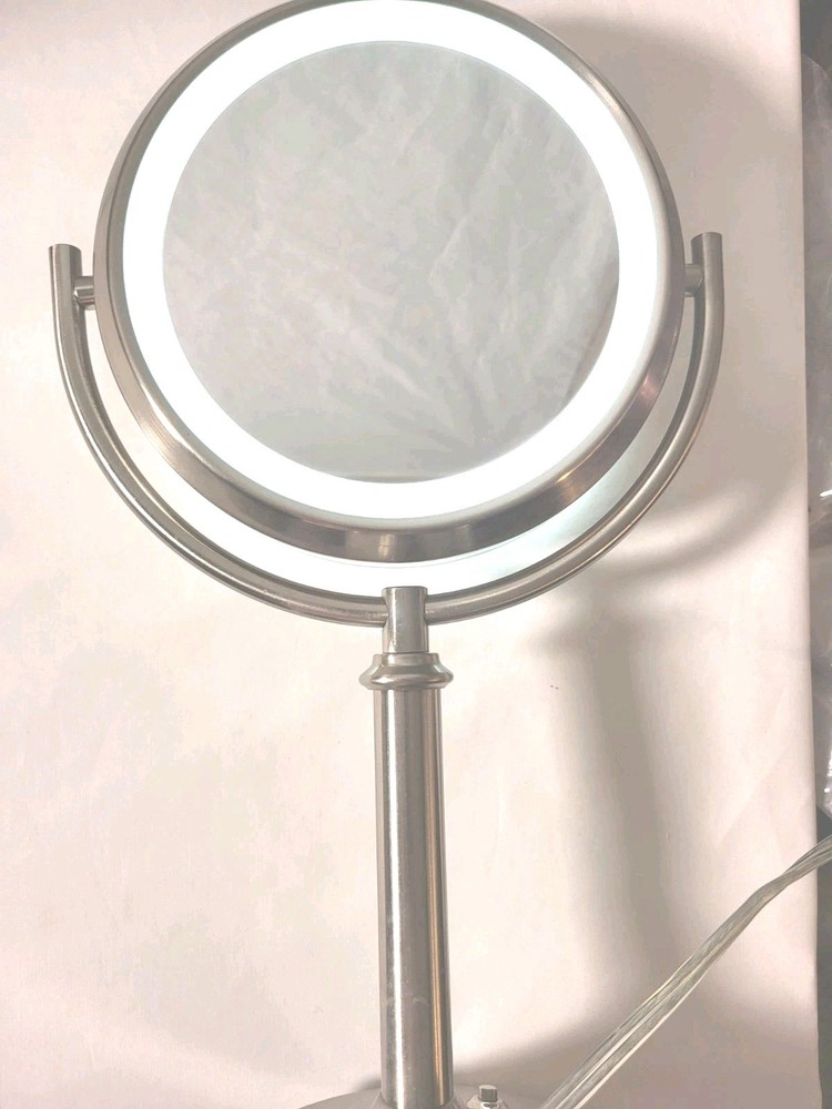 Intertek Nickel Brushed Magnifying Makeup Mirror Double Sided Light Up 18x10