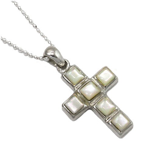 Shell Tile Silver Cross Necklace for Women