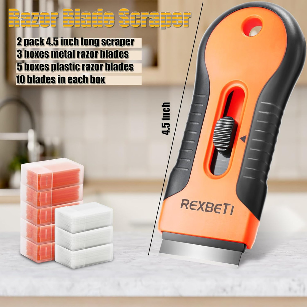 Razor Blade Scraper Tool, 2 Pack Razor Scraper Set with Extra 80Pcs Razor Blades