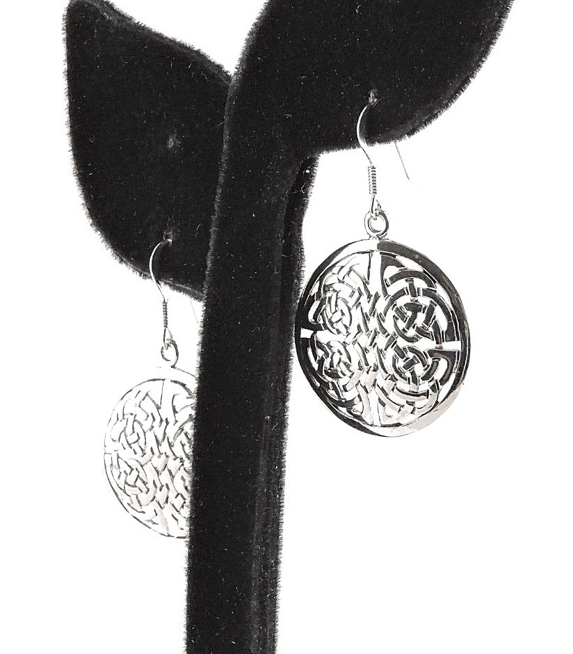 Sterling Silver Celtic Disc Endless Knot Earrings - Free Gift Packaging