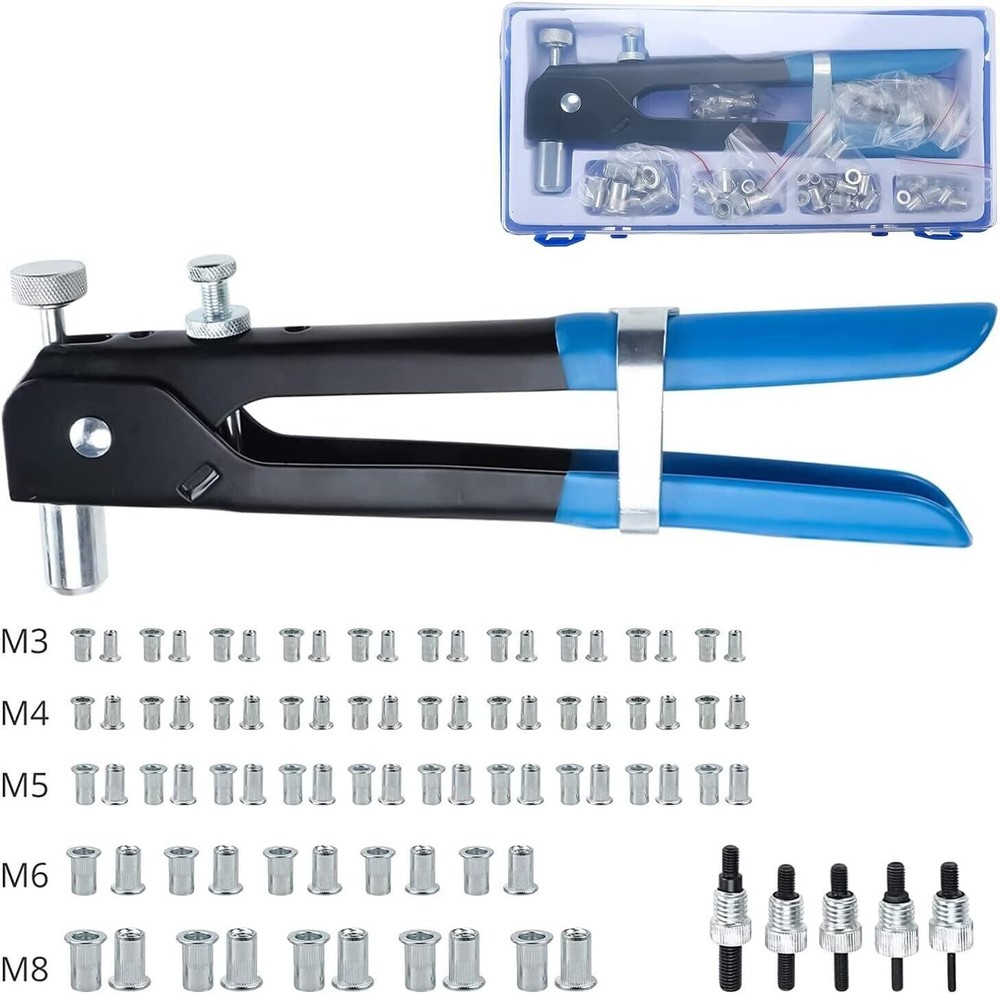 86Pc M3-M8 Threaded Nut Rivet Gun Insert Tool Riveter Rivnut Setter Riveting Kit