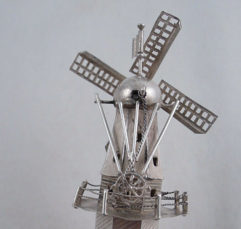 DUTCH SILVER MOVING WINDMILL FIGURINE