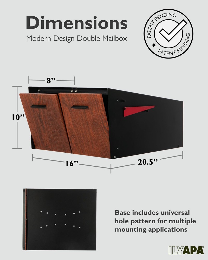 Ilyapa Black Double Mailbox, Post Mount Mailboxes for Outside- Two Sided Mail...