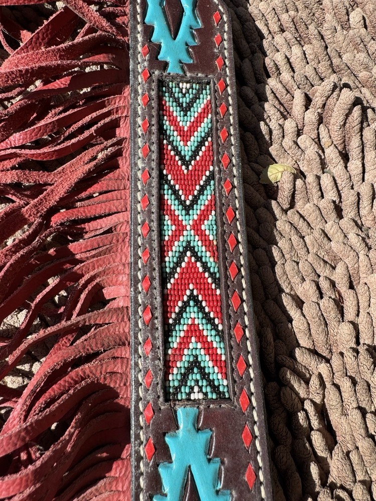 NRS Red And Turquoise Beaded Breast collar