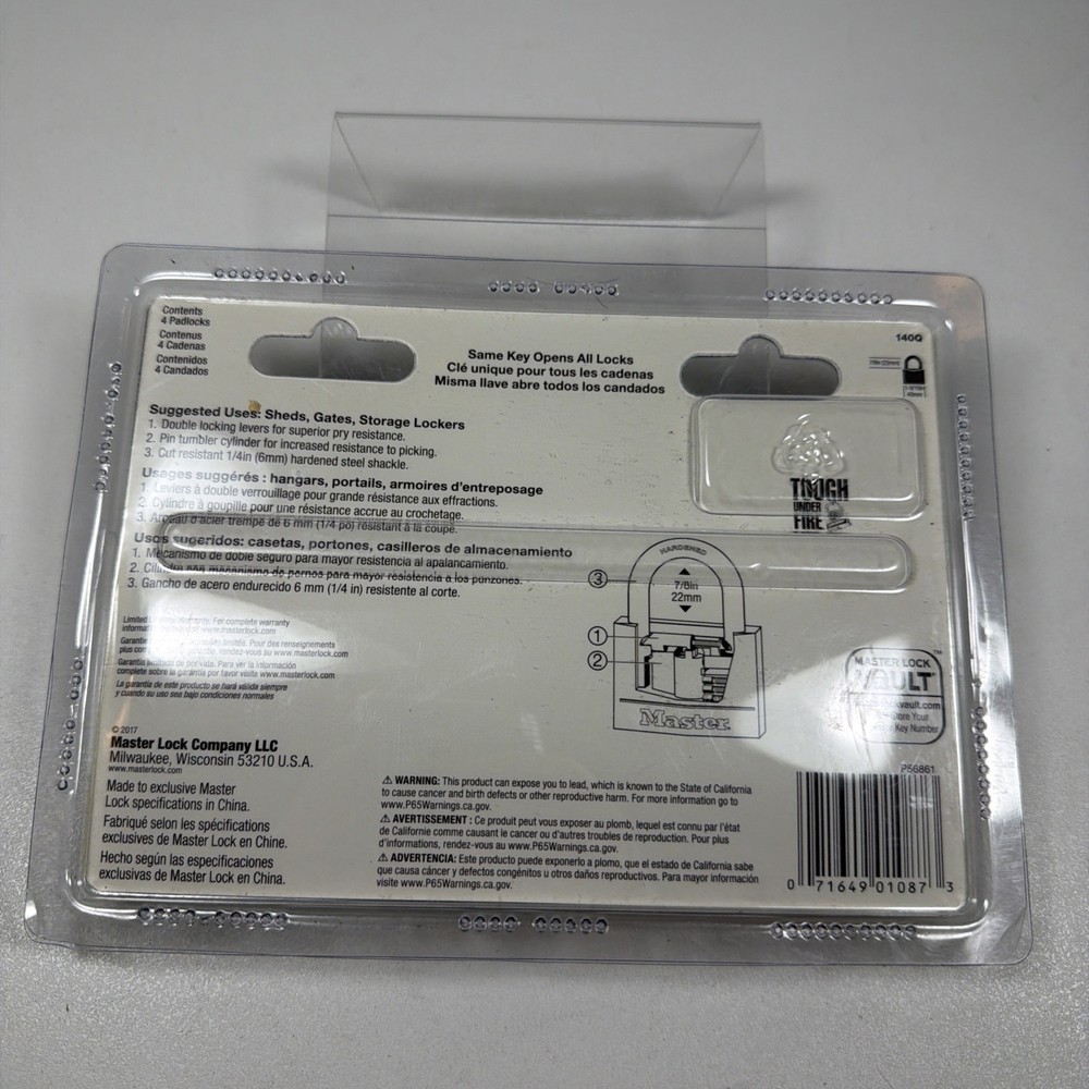 NEW Master LOCK VAULT 140Q Solid Padlocks 4 Pack Keyed-Alike Outdoor Brass