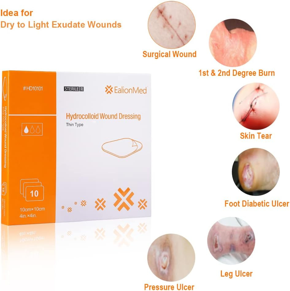 Hydrocolloid Bandage, Hydrocolloid Wound Dressing Thin Type 4'' X 4'' for Light