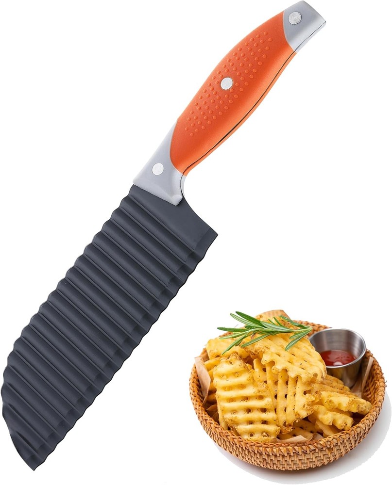 Crinkle Cutter for Veggies, Cut 6.6", Black Blade + Orange Handle