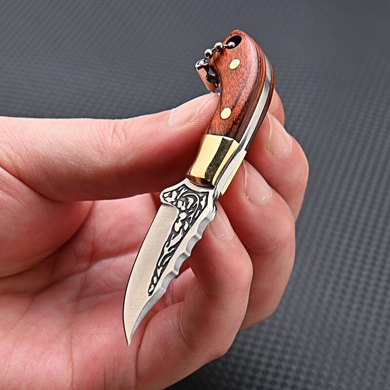 MINI Portable Fixed Blade Knife Straight Knife Leather Sheath Keychain EDC Tool