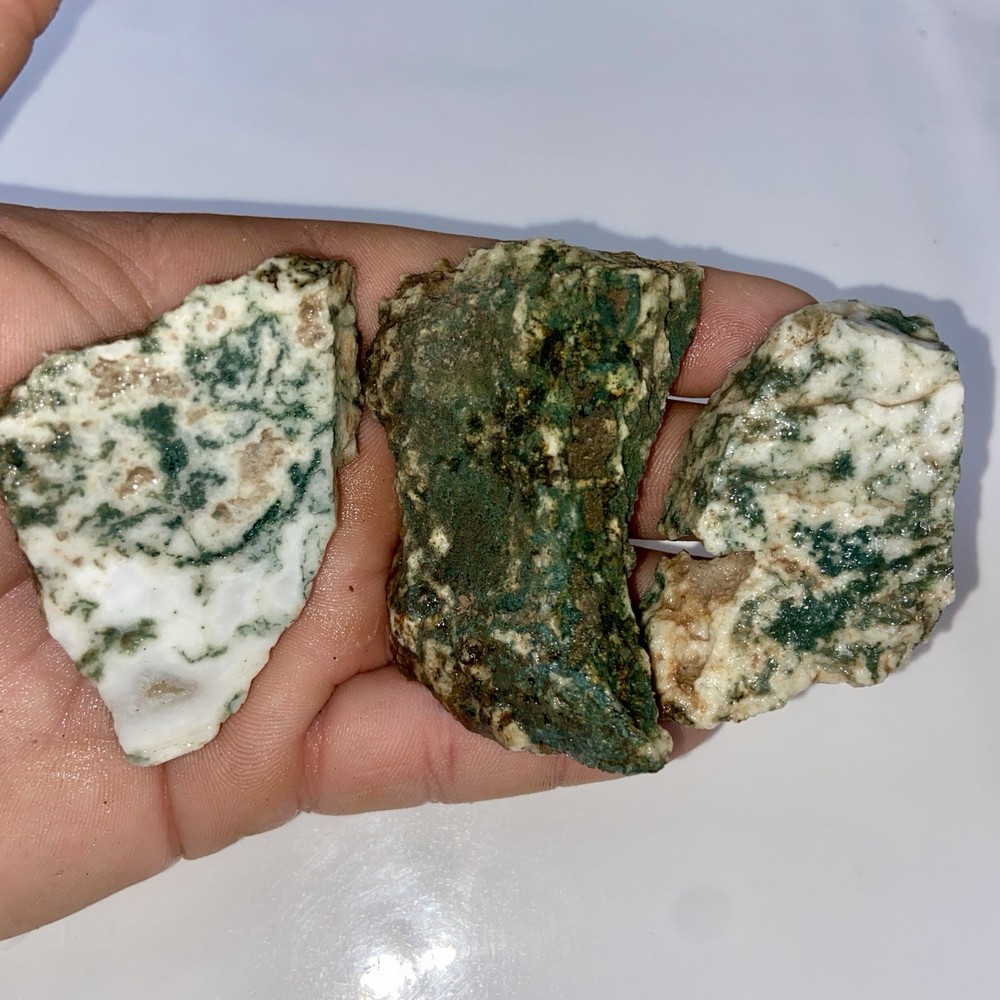 Green Moss Agate Rough 3 Pc 5 Oz