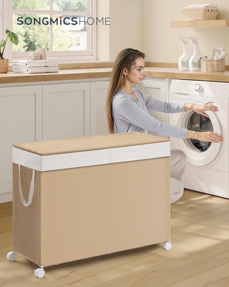 Laundry Hamper with 4 Section, 180 L Large Rolling Laundry Basket with Wheels...