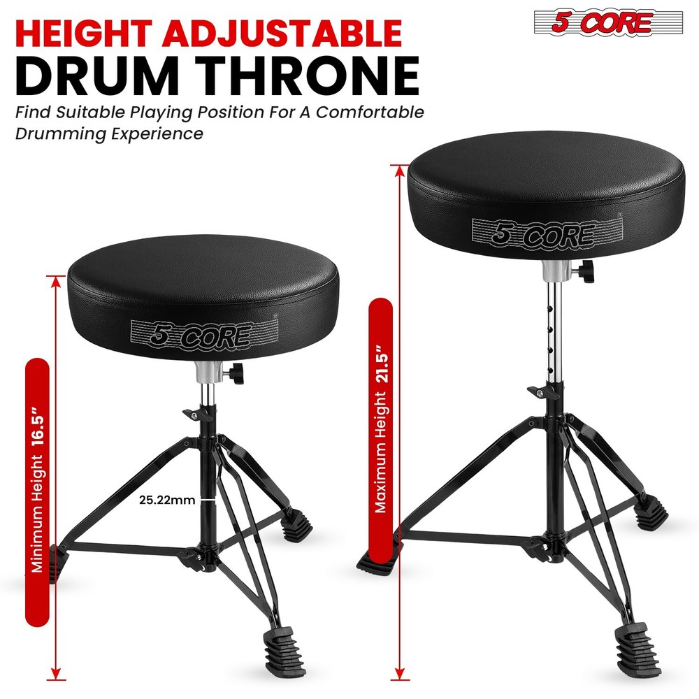 5 Core Drum Throne 3" Padded Comfortable Drum Seat Drumming Stools Adjustable