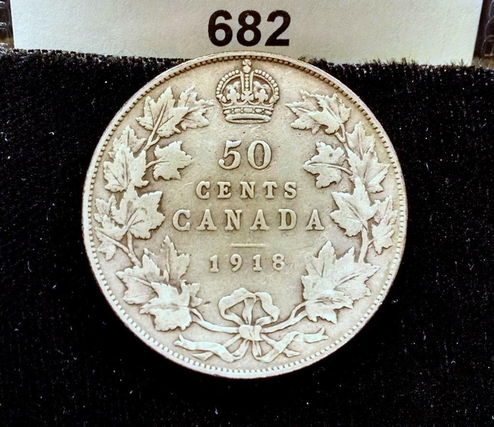 1918 CANADA 50 CENTS .925 SILVER HALF-DOLLAR COIN #682