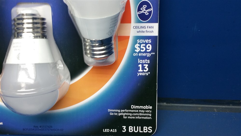 GE LED Light Bulb 3-Pack A15 Ceiling Fan Dimmable 40W Replacement 4W