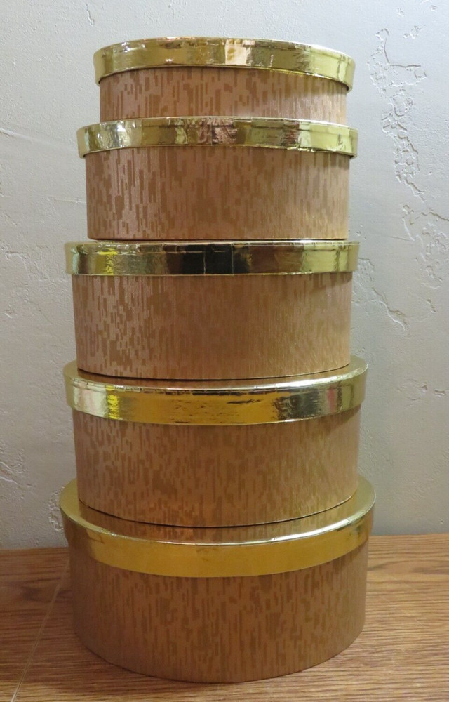 Nesting OVAL BOXES WITH LIDS GOLD Set Of 5