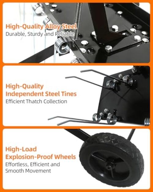 48" Tow Behind Dethatcher, Pull Behind Lawn Dethatcher with 24 Rust Black-48IN