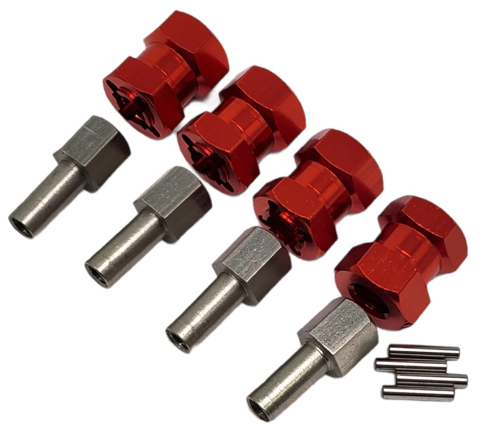 NHX RC Wheel Hex Adaptor Extensions 12x15mm Red (4pc)