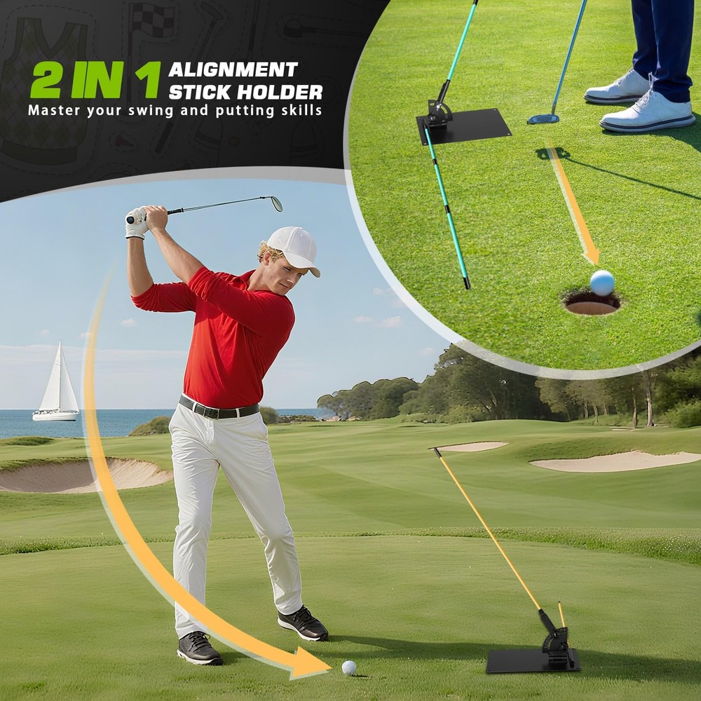 Pro Golf Alignment Sticks Holder – Adjustable Swing Plane Trainer with Weight...