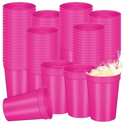 60 Pcs 12 oz Plastic Stadium Cups Bulk Plastic Stadium Cups Reusable Pink