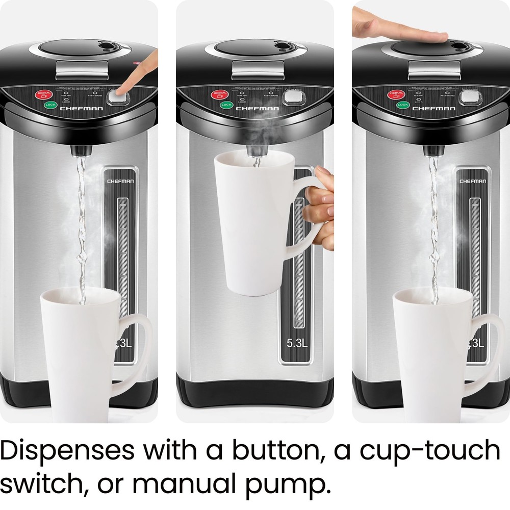 Chefman Electric Hot Water Pot, 3.6L Insulated Stainless Steel, 700W Instant