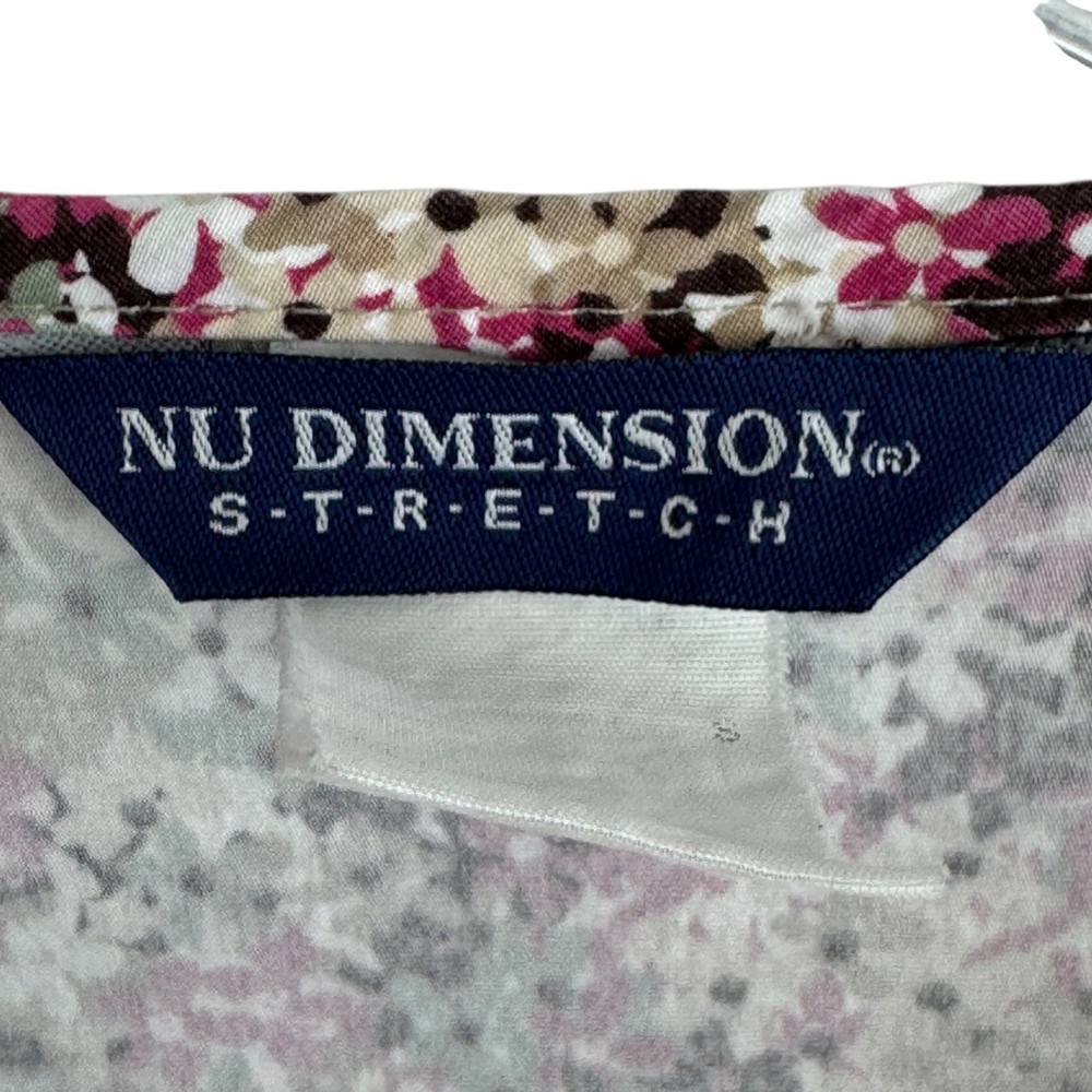 Nu Dimension Stretch Scrub Top Small Multi Color Flower Pattern Has Pockets A22