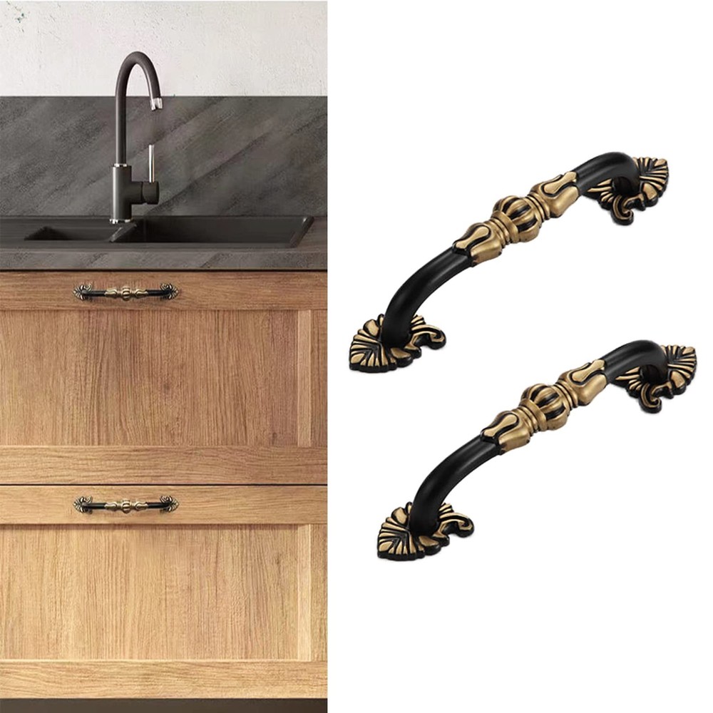 2 Pack 3-3/4” Brass Cabinet Pulls Antique Floral Pattern Cupboard Handle D