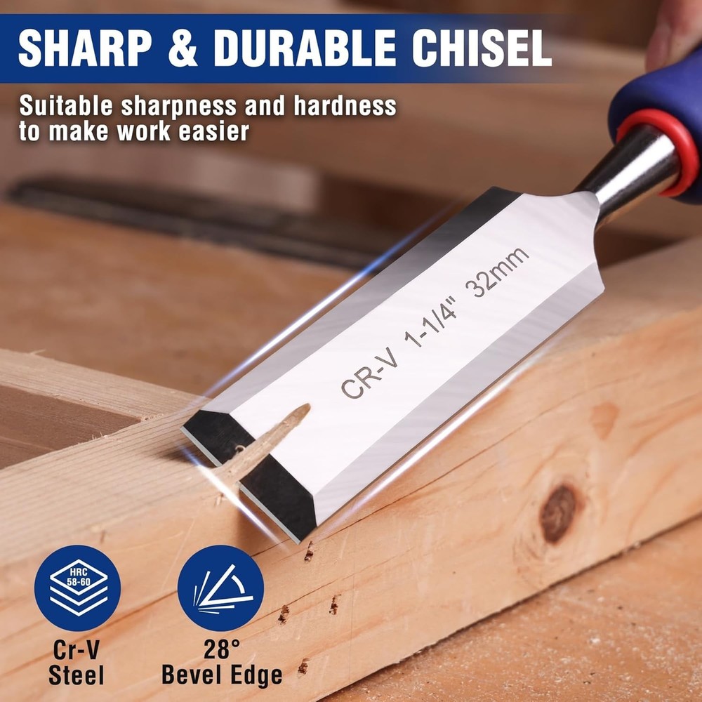 Complete Woodworking Chisel Kit - 10-Piece Bevel Edge Set with Sharpening Tools