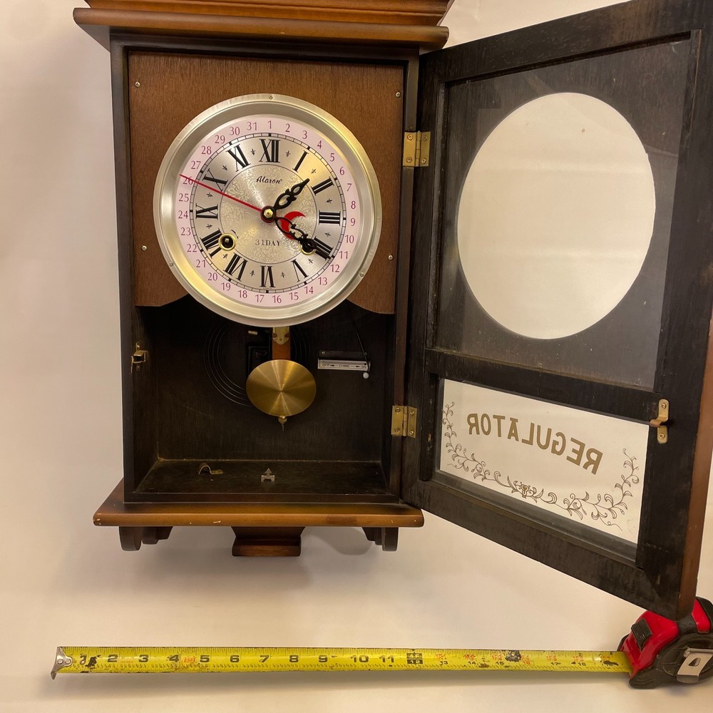 Vintage Rectangular Regulator Wooden Wall Clock with Chimes, Regal, Elegant