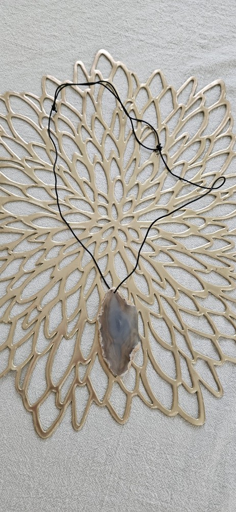 Blue Agate Slice Pendant on Adjustable Cord