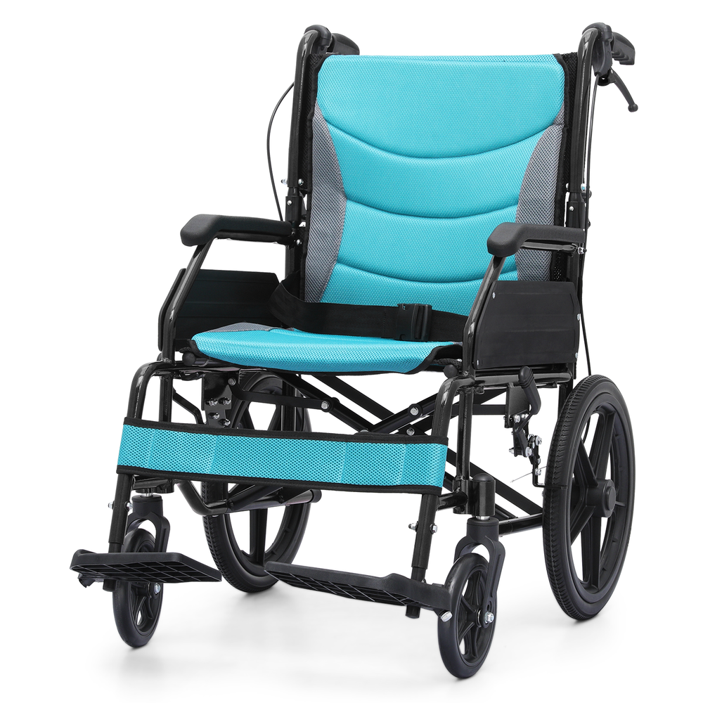 [FDA APPROVED]Lightweight Folding Transport Wheelchair w/Solid Wheel & Handbrake