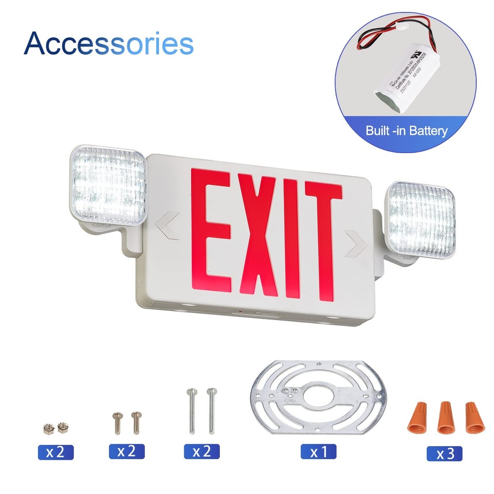 Red Exit Sign With Emergency Lights, LED Light With Battery Backup, UL Listed...