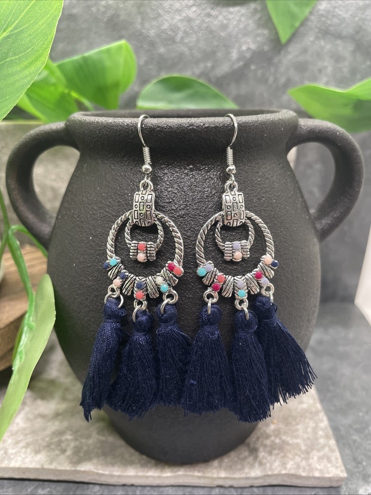 3.25” Silver-tone Boho Retro Earring Set Drop Dangle New Free Ship B6442