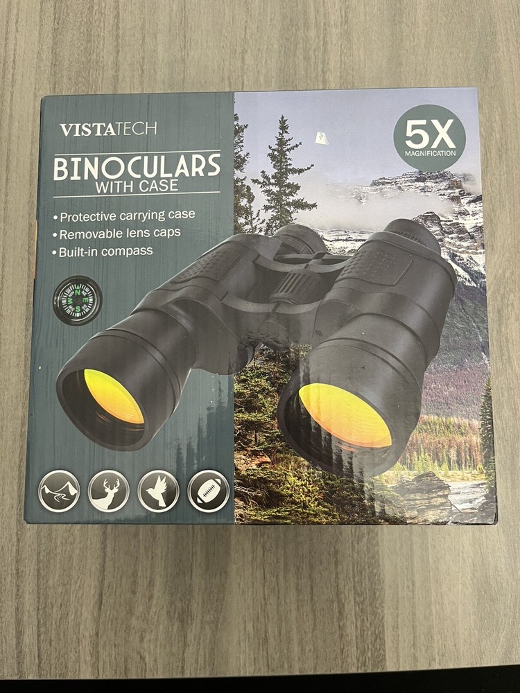 Vistatech Binoculars With Carrying Case And Built In Compass New Open Box