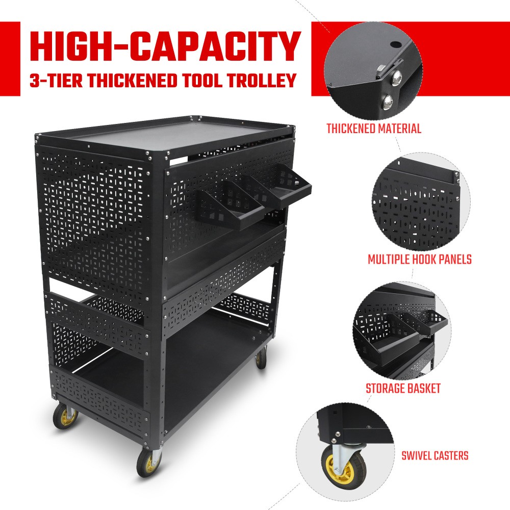 Steel Pegboard Foldable Rolling Tool Cart +Wheels Garage Organizer Tool Storage